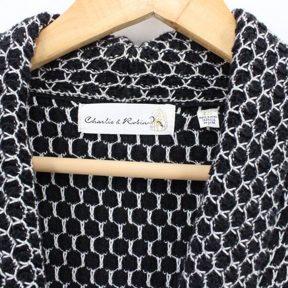 Charlie & Robin Cardigan Sweater Womens Black & White Knit One Button Front XS - Picture 6 of 11